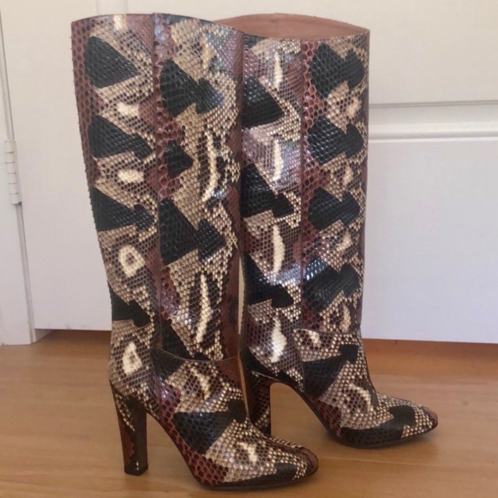 Valentino Garavani knee-high pull-on python leather  boots